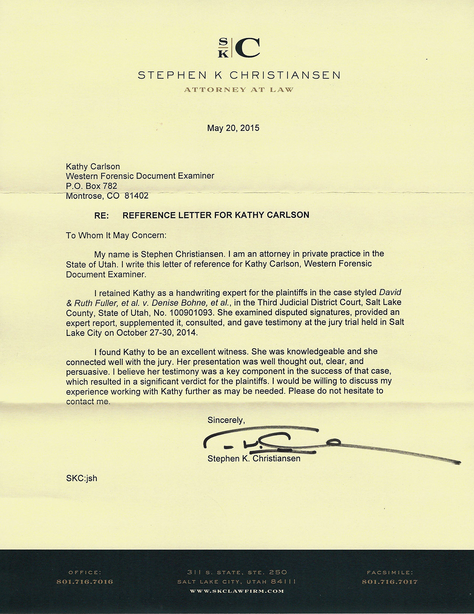 Letter of Recomendation from Stephen Christiansen