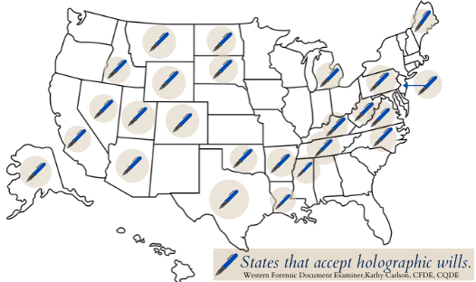 Western forensic document examiner Kathy Carlson shows which states accept holographic wills